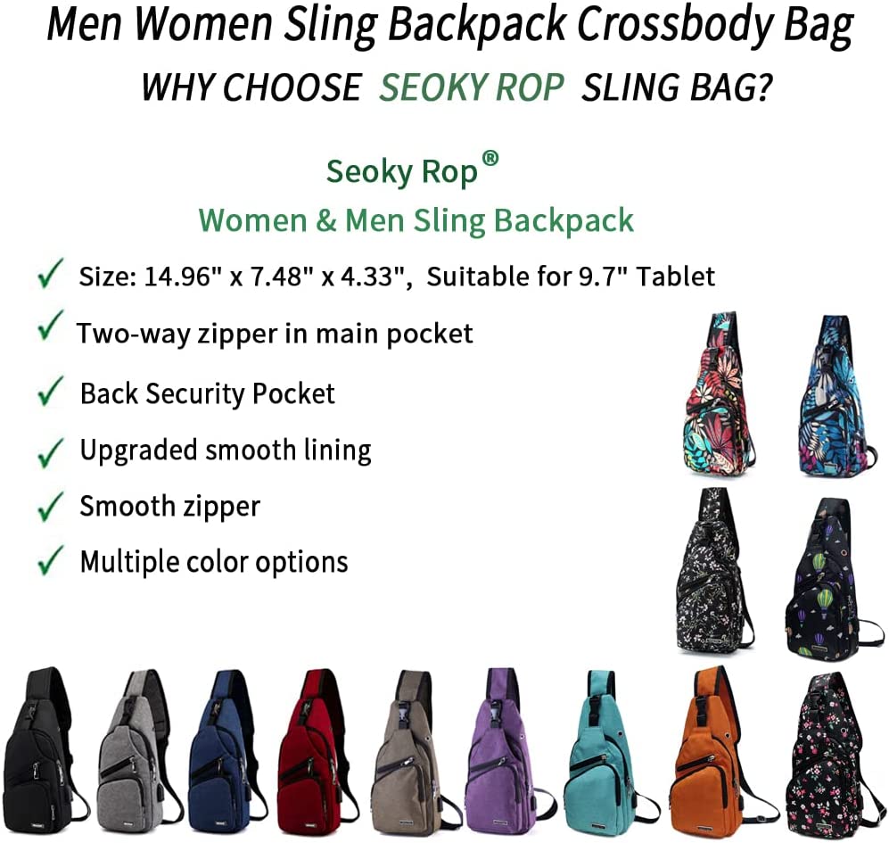 Men Women Sling Backpack Anti Theft Crossbody Shoulder Chest Bag with USB Charging Port Black - Image 2